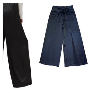 Suzelle Vintage 100% Silk Womens 8 One High Slit Leg Flare Silk Pants Black